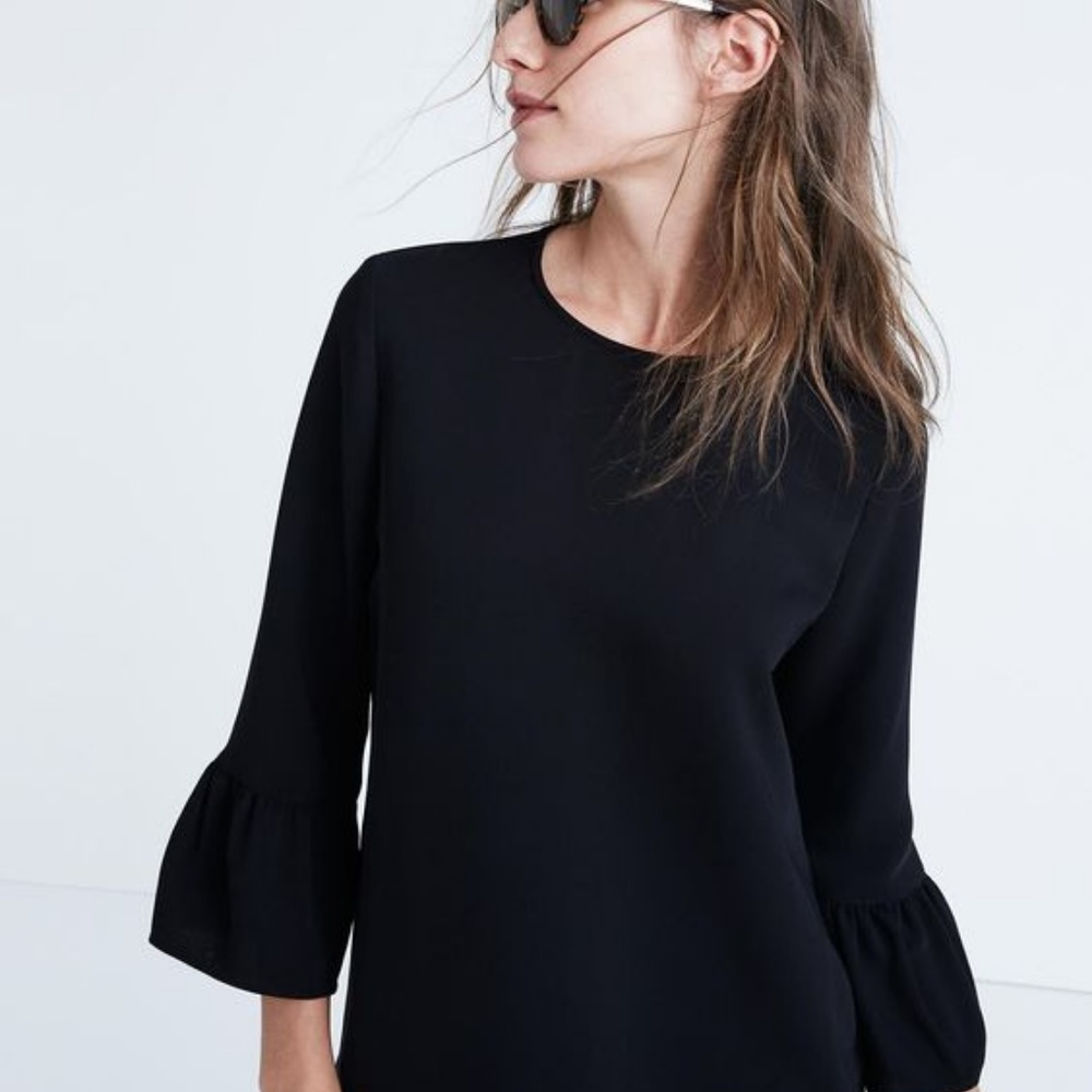 Madewell black bell sleeve blouse.